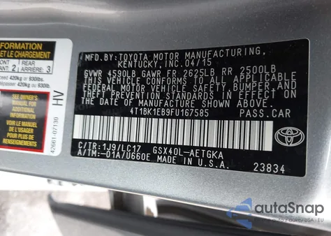 2015 Toyota Avalon Xle Touring Se из США, поврежденный, VIN 4T1BK1EB9FU167585